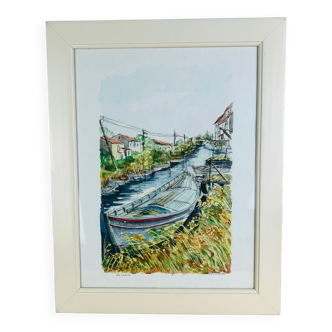 Marine watercolor painting by Jean Pierre Bailleul "La Roubine"