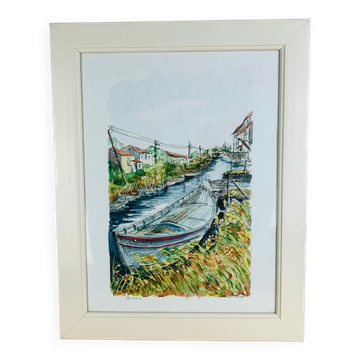 Tableau aquarelle marine de Jean Pierre Bailleul "La Roubine"