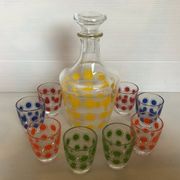 Service à liqueur motifs à pois multicolores