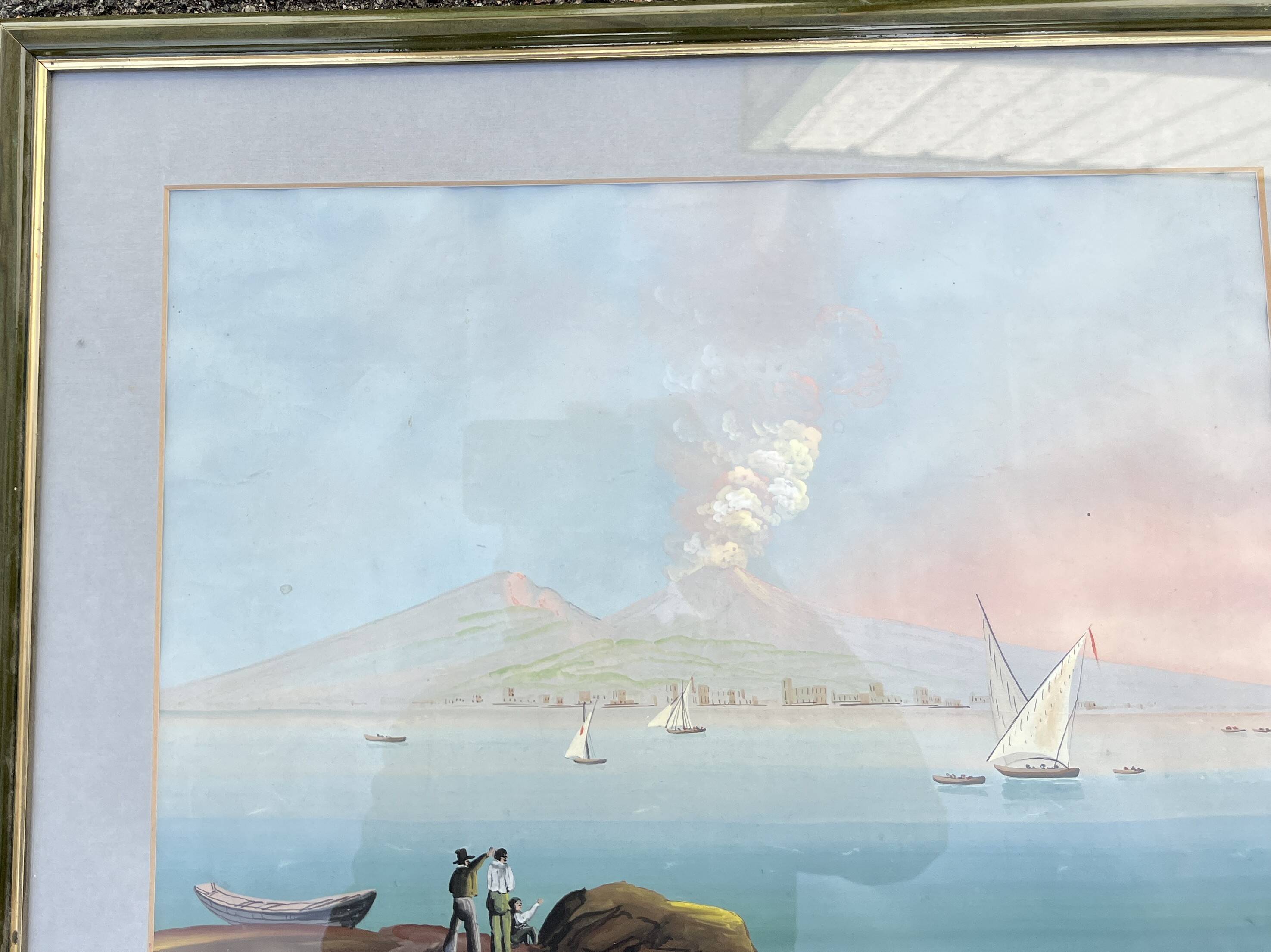 Superb old gouache depicting a classic and lively view of the bay.