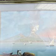 Gouache ancienne représentant une vue classique et animée de la bai