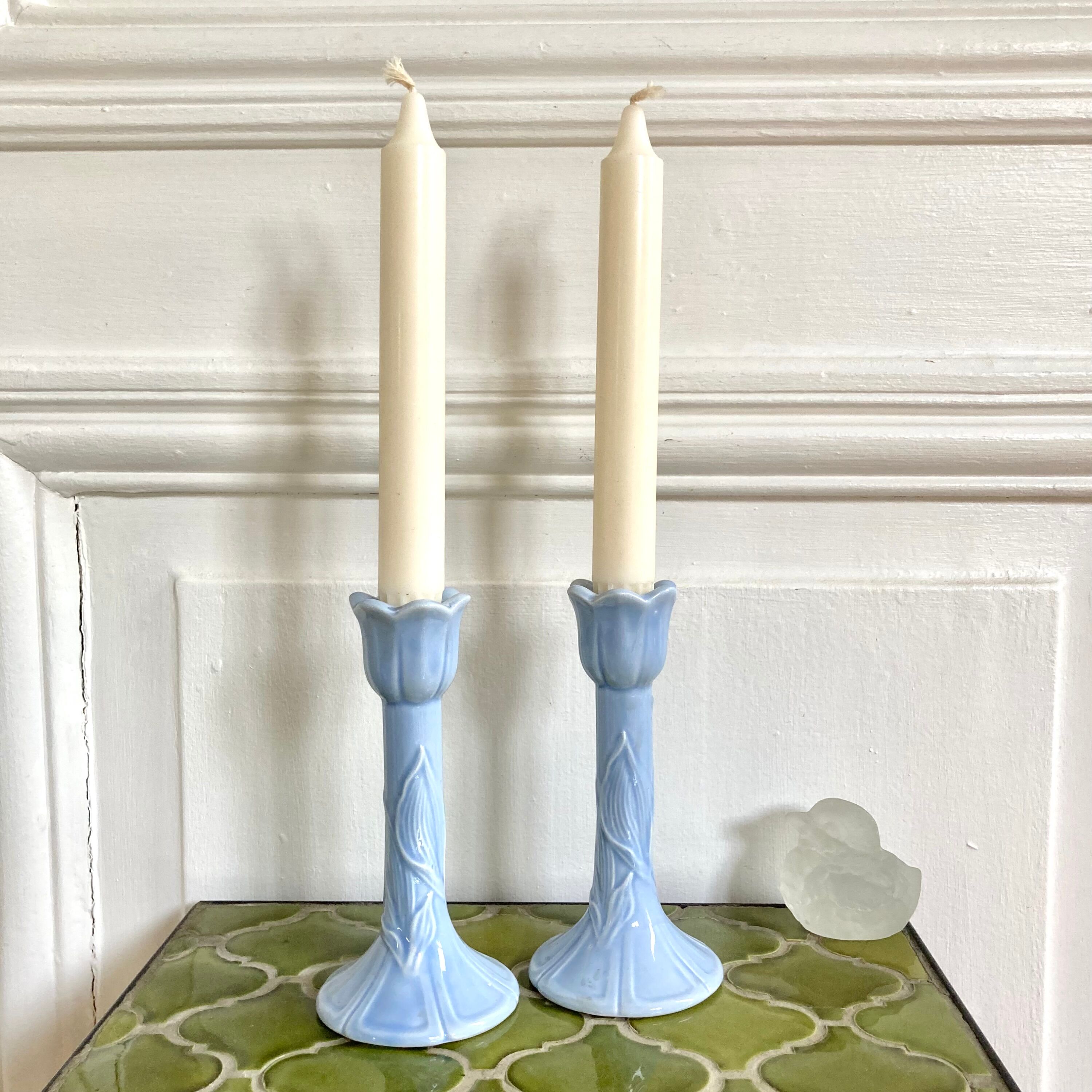 Pair of tulip candlesticks