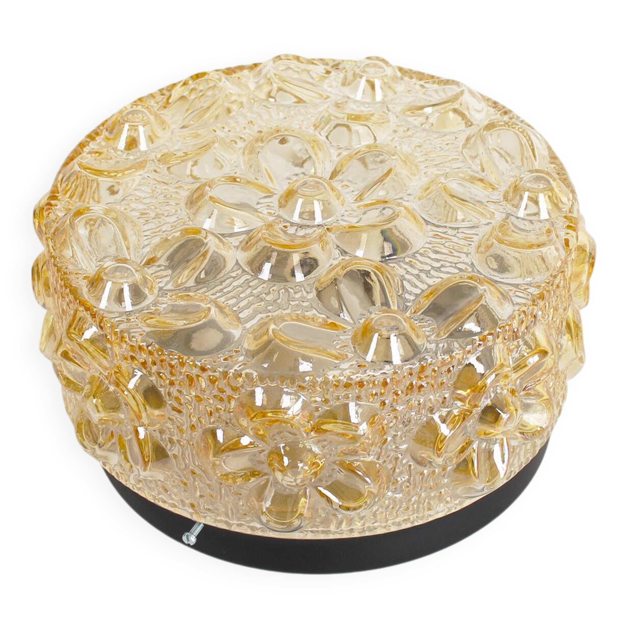 Original 1970’s amber Glass ‘Flower’ wall lamps by Erco