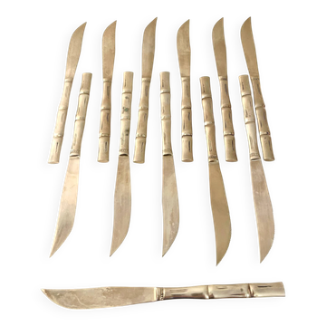 12 couteaux de table dorés, Hollywood Regency – circa 1970