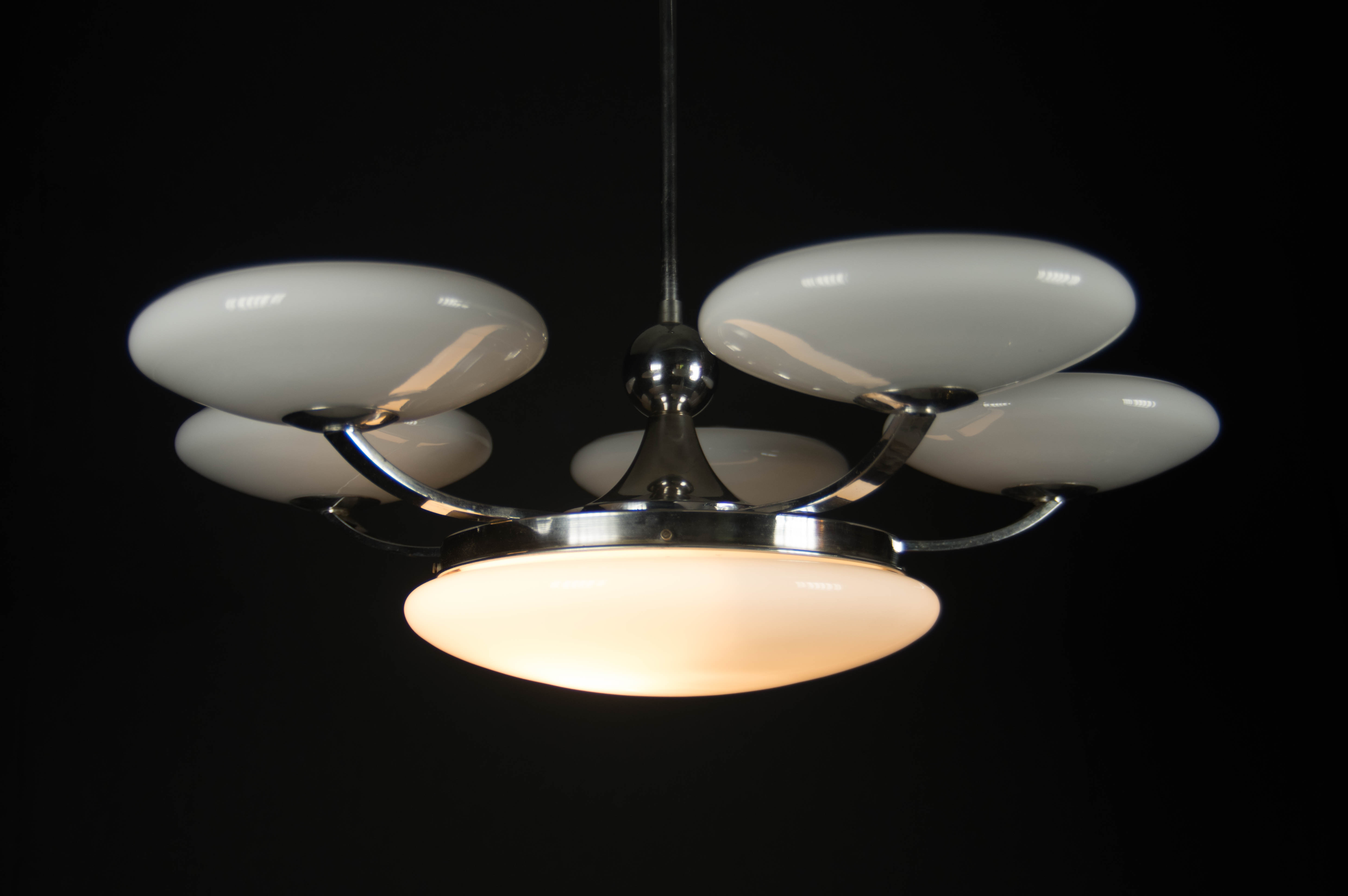 6-flamming art deco chrome-plated chandelier, 1930