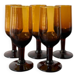 Set of 5 vintage 70s amber stemmed wine glasses
