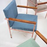 1960s Set of Eight Iron and Wood Armchairs/Dining Chairs,Czechoslovakia