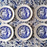 6 white and blue Japanese dessert plates