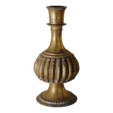 Antique bronze vase with black and red geometric patterns, 13x25cm.