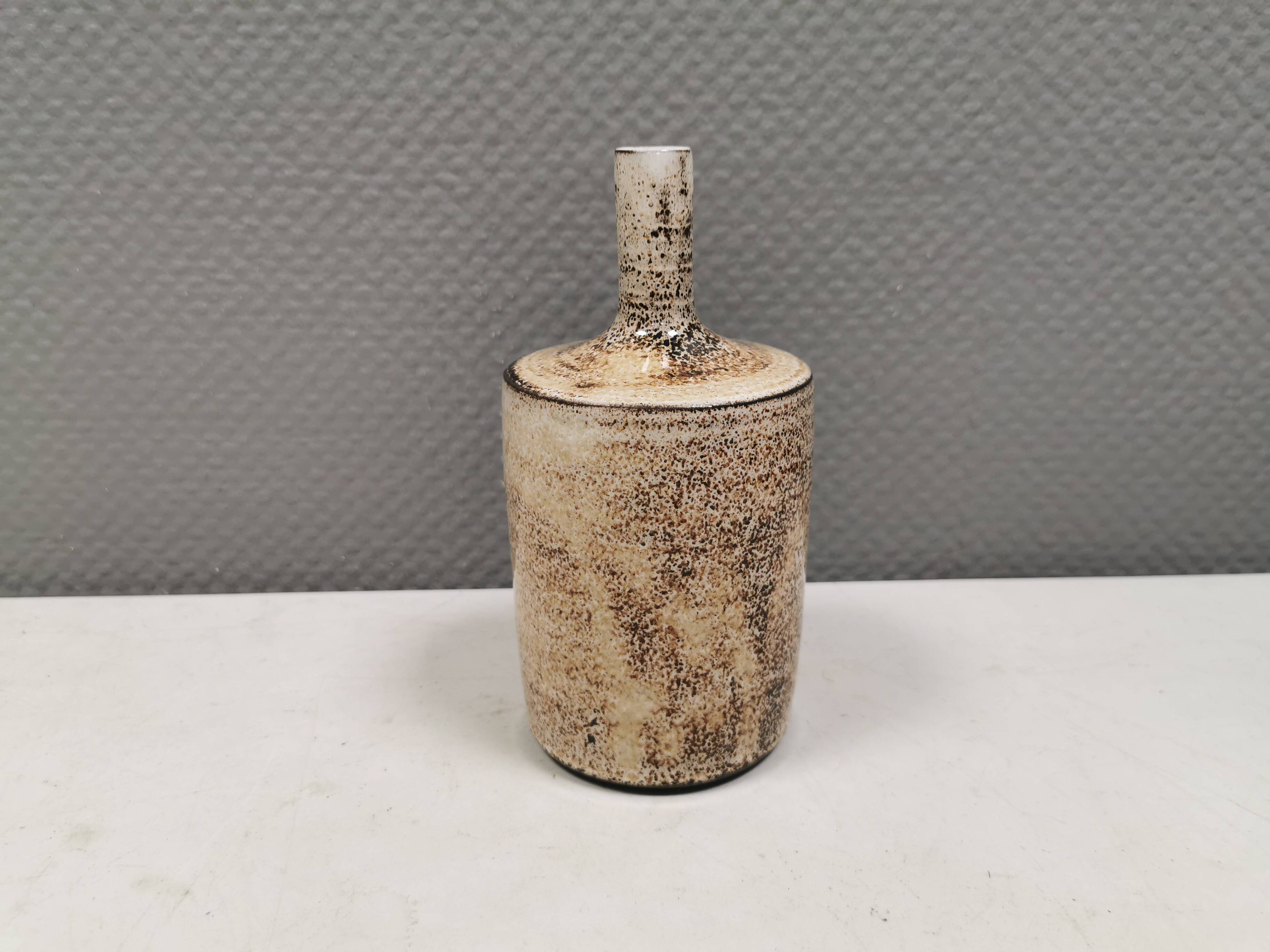 Handmade vase with thin top, in beige/earth coloured glaze. Denmark 1980s