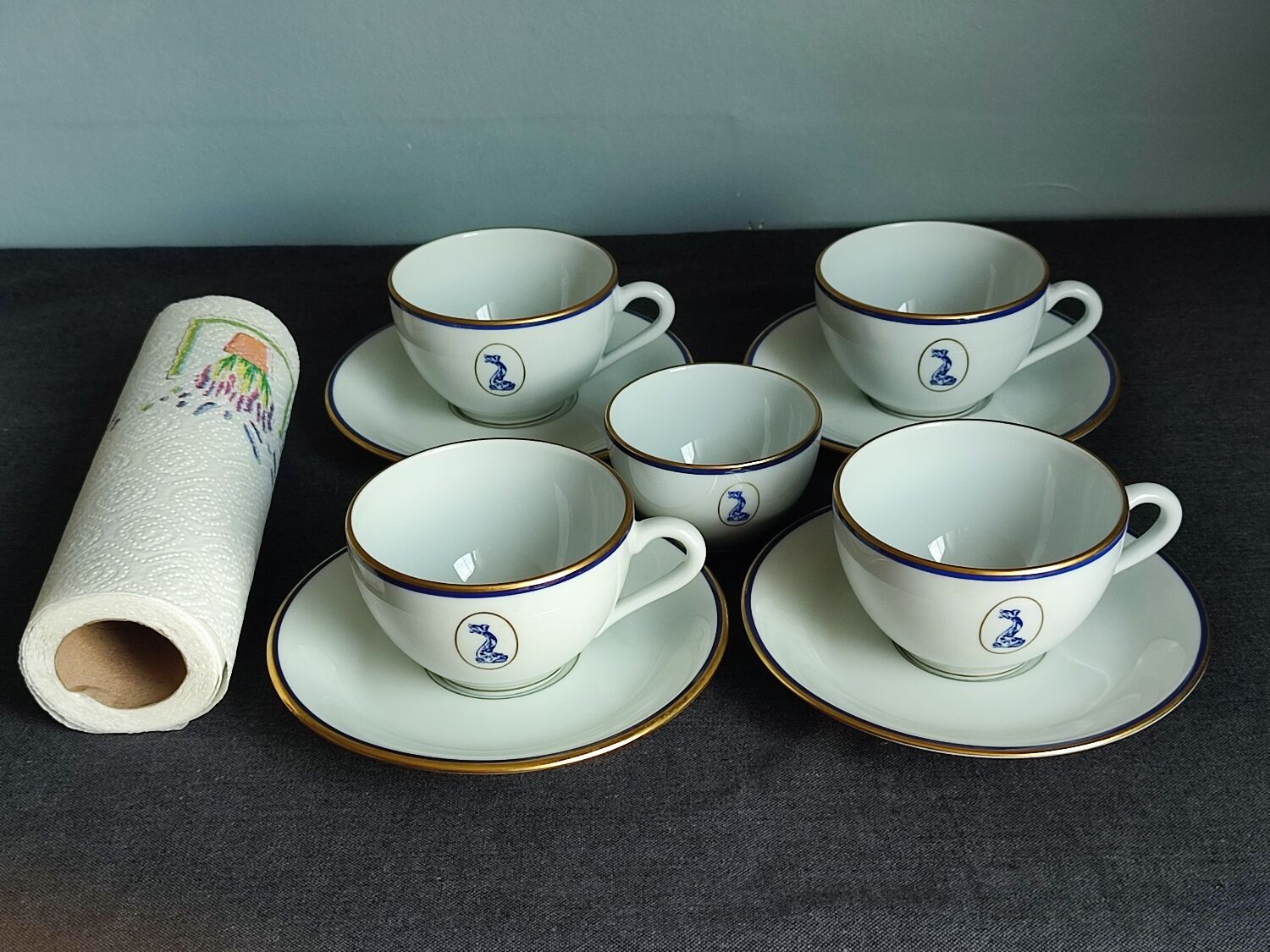 Set of 5 vintage Bernardaud Limoges porcelain cups