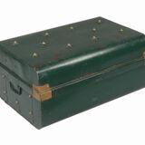 Malle voyage indienne metal verte epoque victorienne patine et piece d'origine