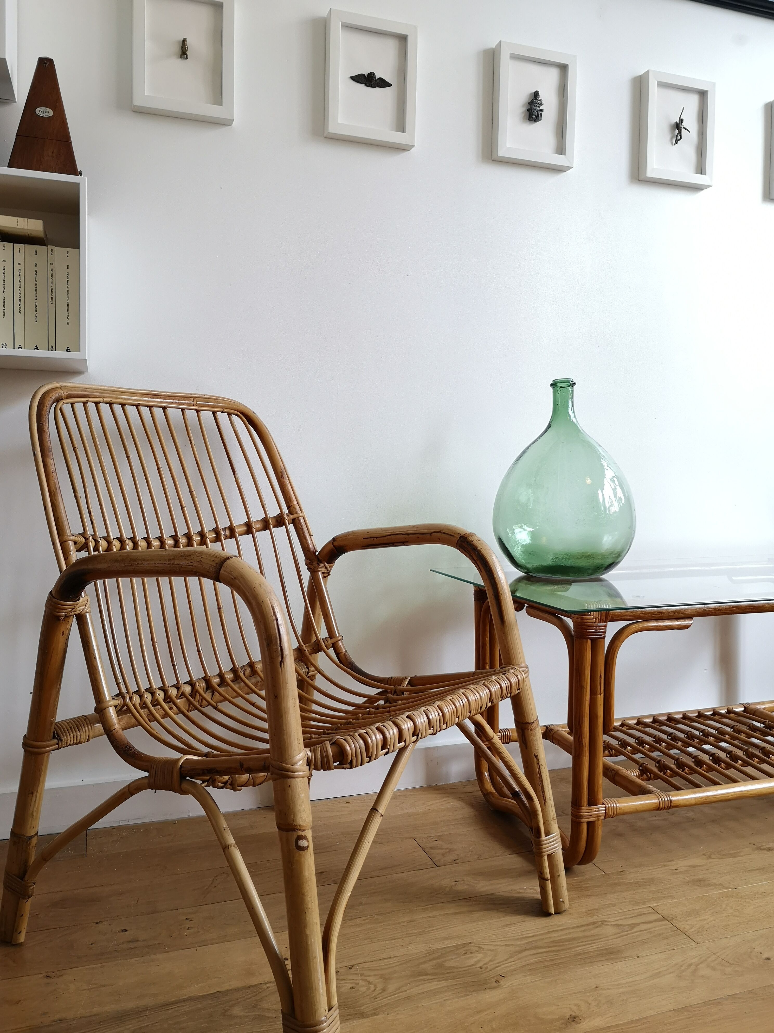 Pair of bamboo and rattan armchairs