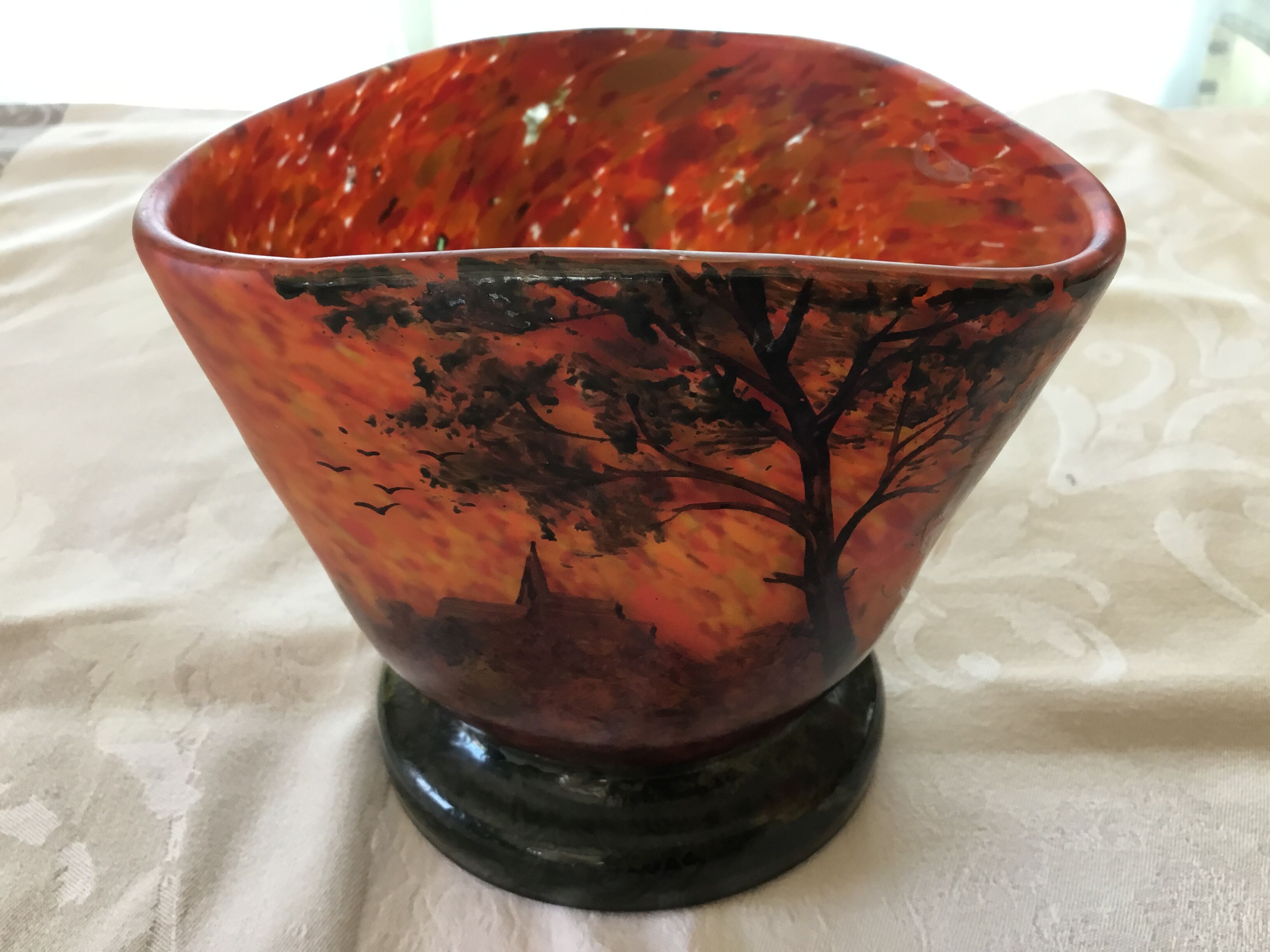 Glass paste vase signed