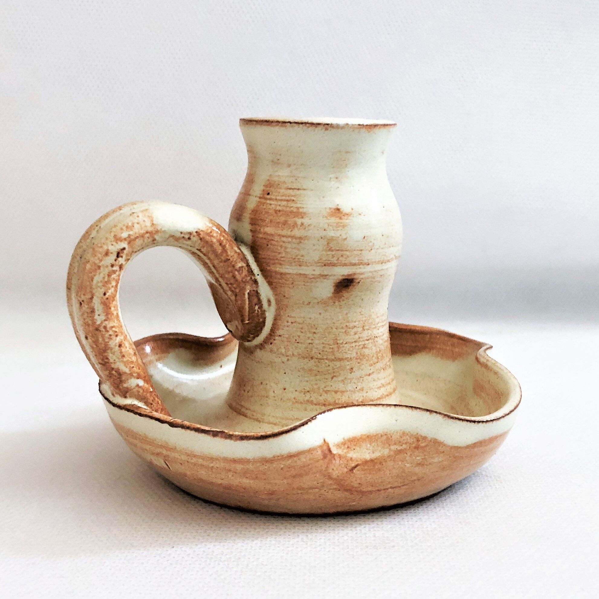Handmade candle holder in vintage stoneware