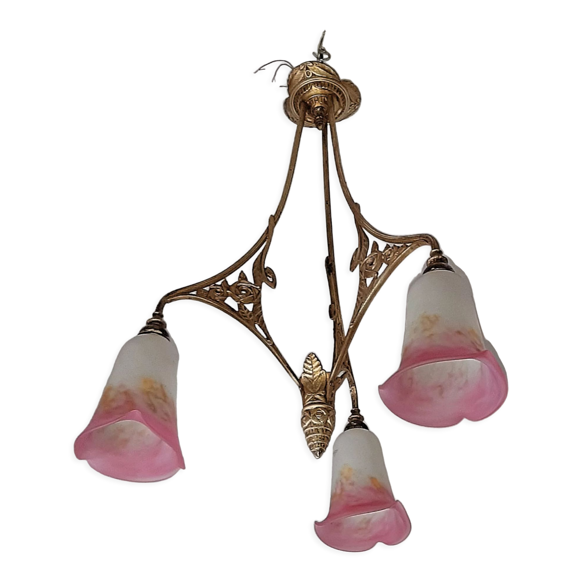 P. crespy art deco chandelier blend of bronze, pink, yellow