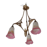 P. crespy art deco chandelier blend of bronze, pink, yellow
