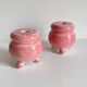 Paire bougeoirs ceramique rose