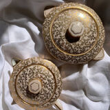 Pink and golden teapot and sugar bowl Limoges Charles Ahrenfeld