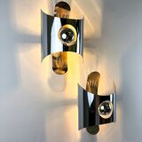 Pair of chromed space age wall lights, Italy, 1970s