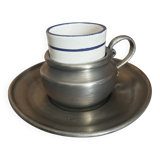 Pewter and porcelain cup and saucer