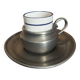 Pewter and porcelain cup and saucer