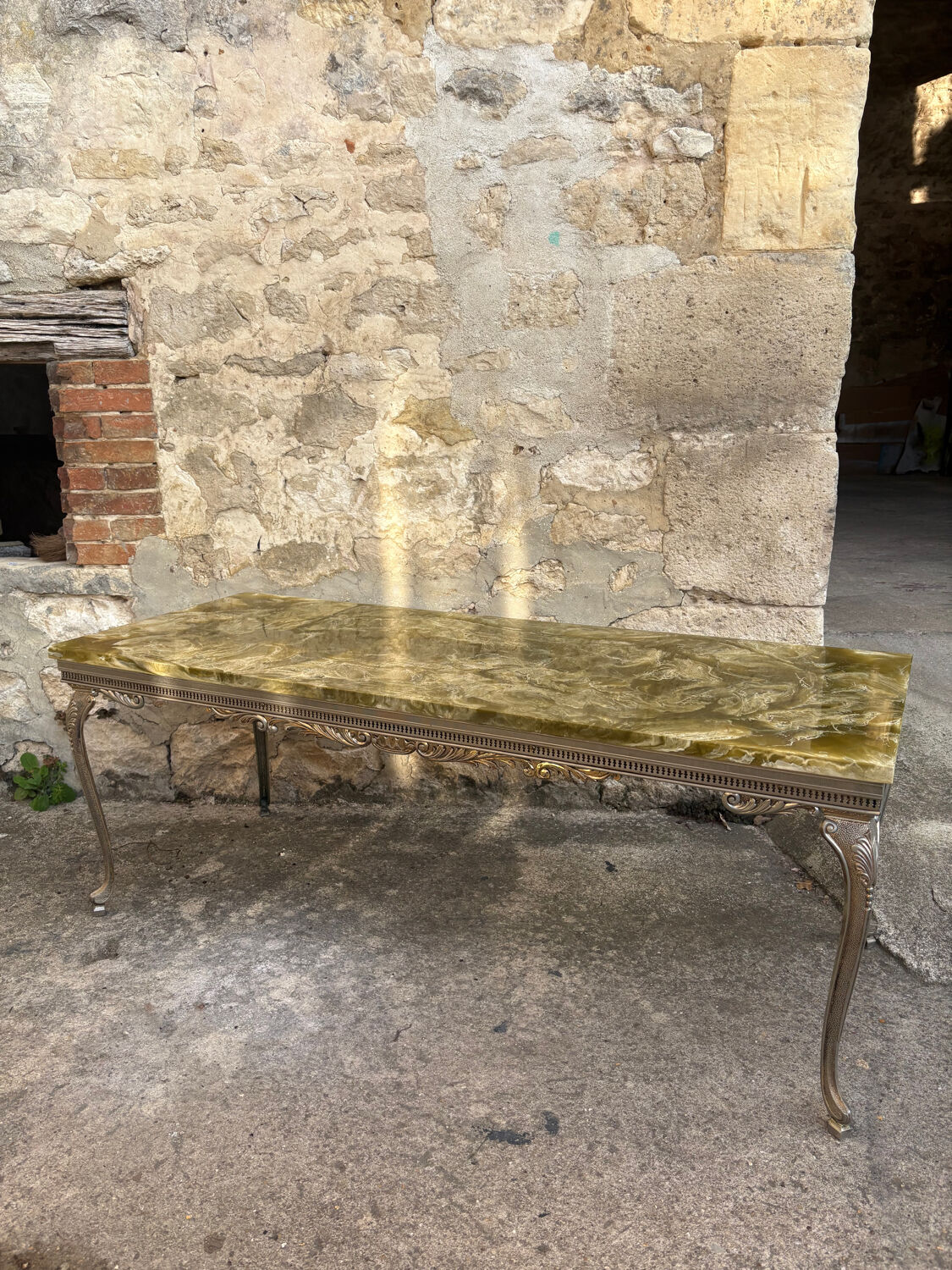 Louis XV style coffee table in onyx and metal