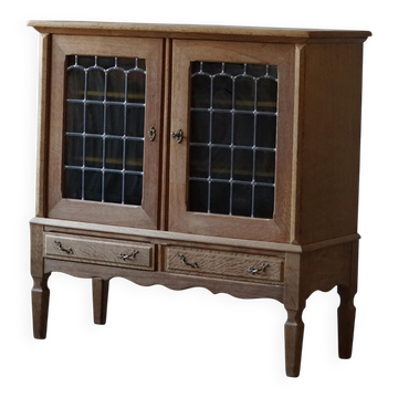 Mid-20th century solid oak wardrobe with a glass front, by a Danish cabinetmaker.