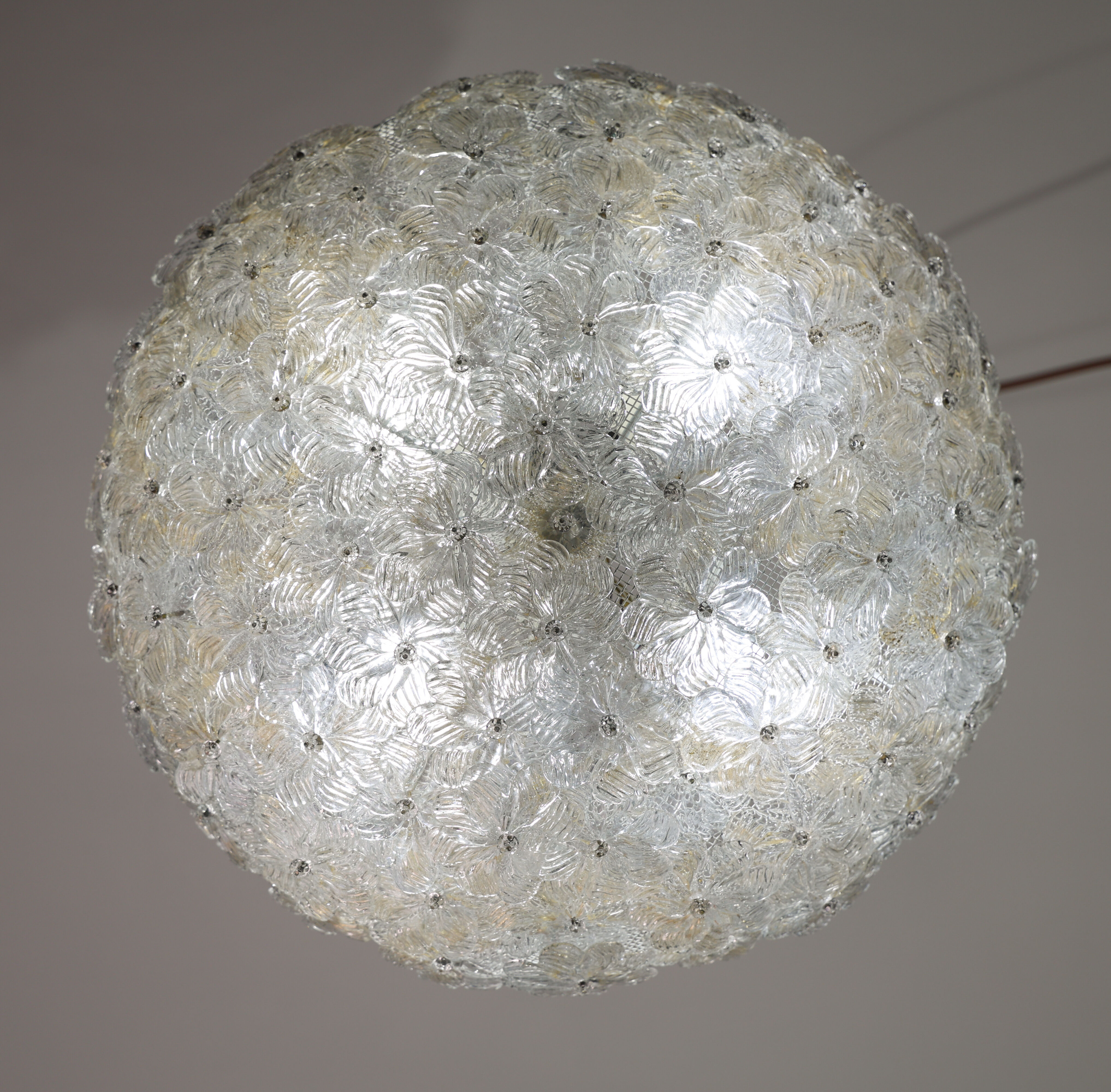 Wonderful Large Gold and Transparent Murano Glass Ceiling Light Flower by S