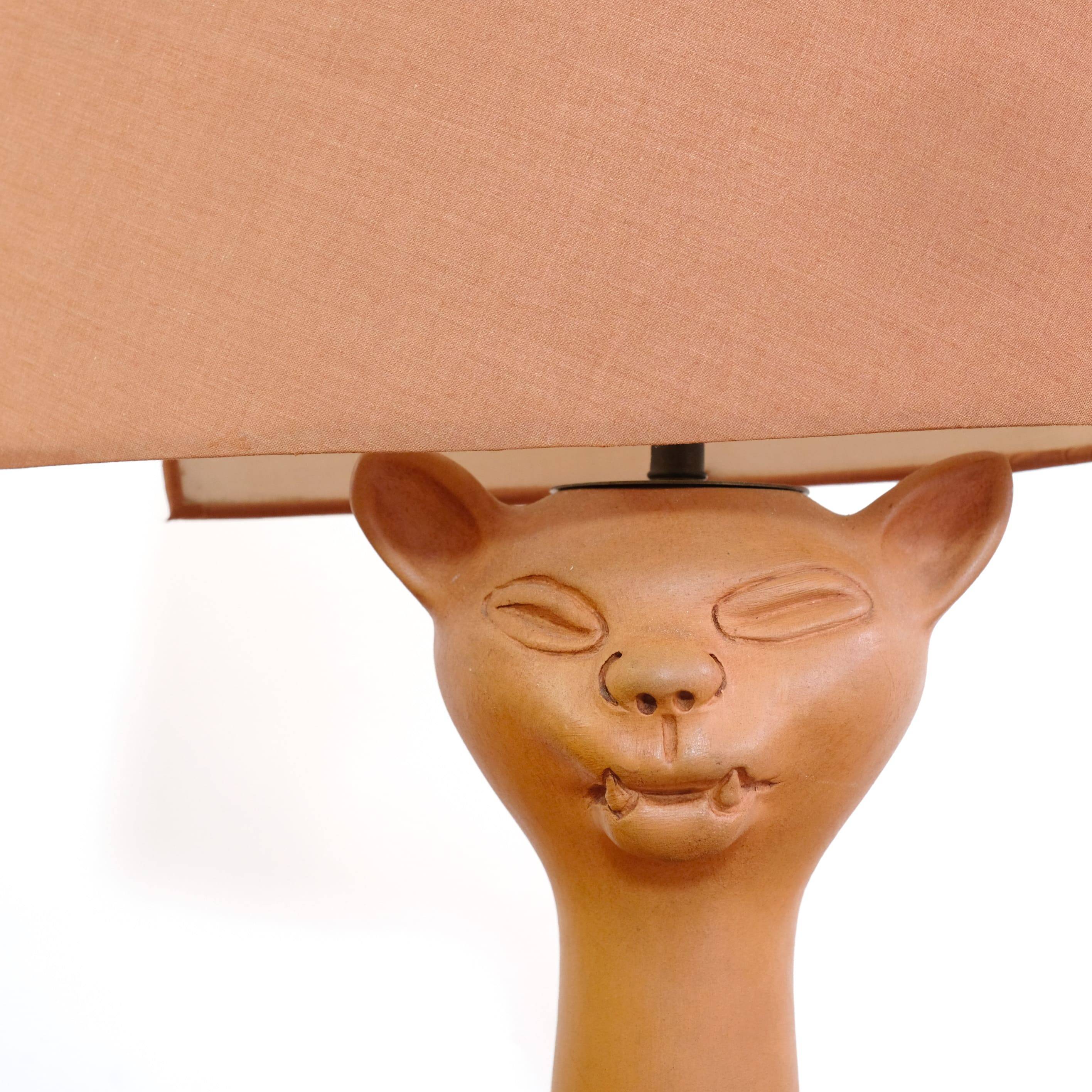 Jean Marais, terracotta cat lamp from the 70s-80s.
