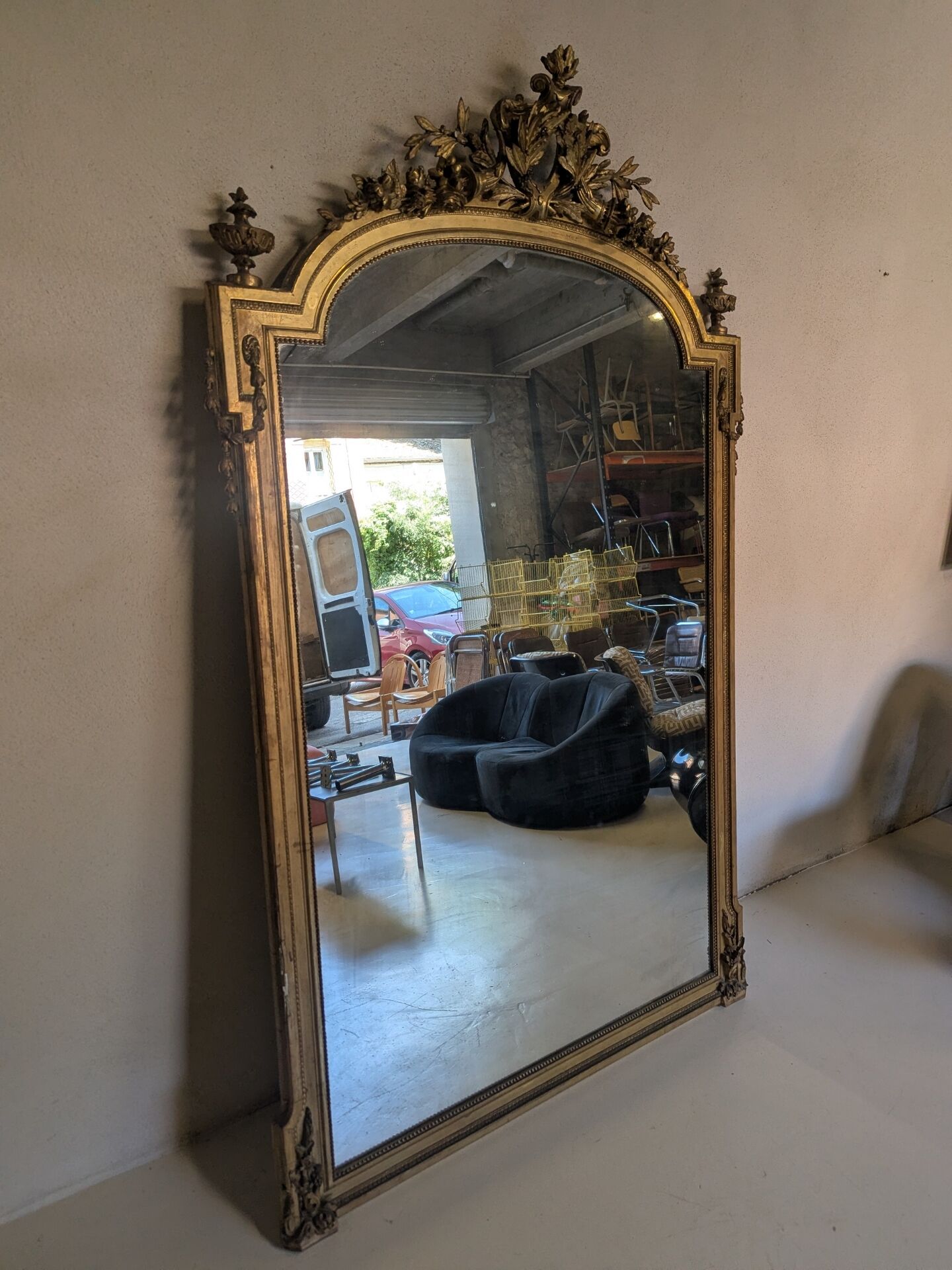 Large Louis XVI gilded wood mirror with mercury glass – 19th century