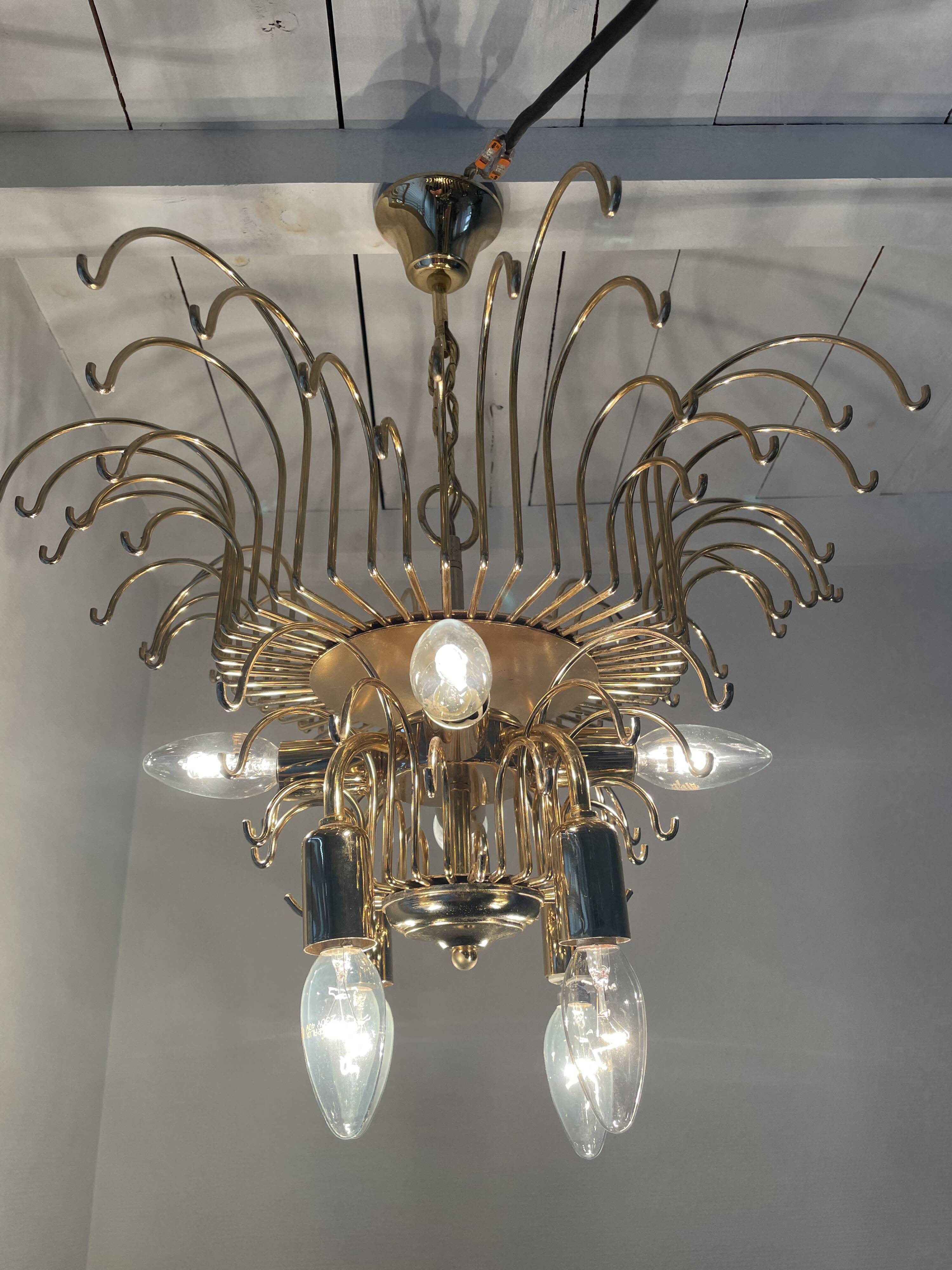 Vintage italian brass and glass chandelier, 1970s
