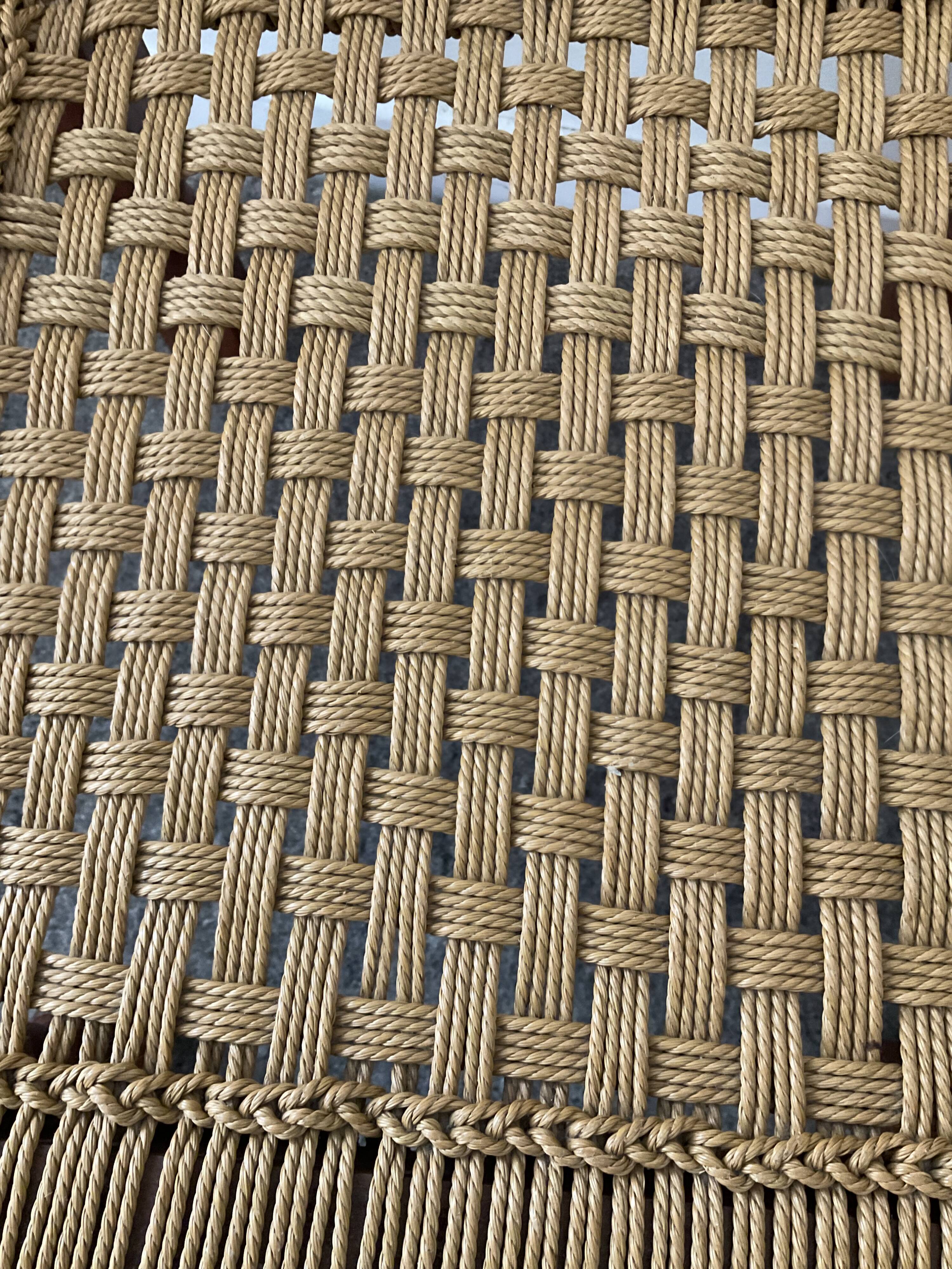 Scandinavian ottoman footrest in wood and rope 70s