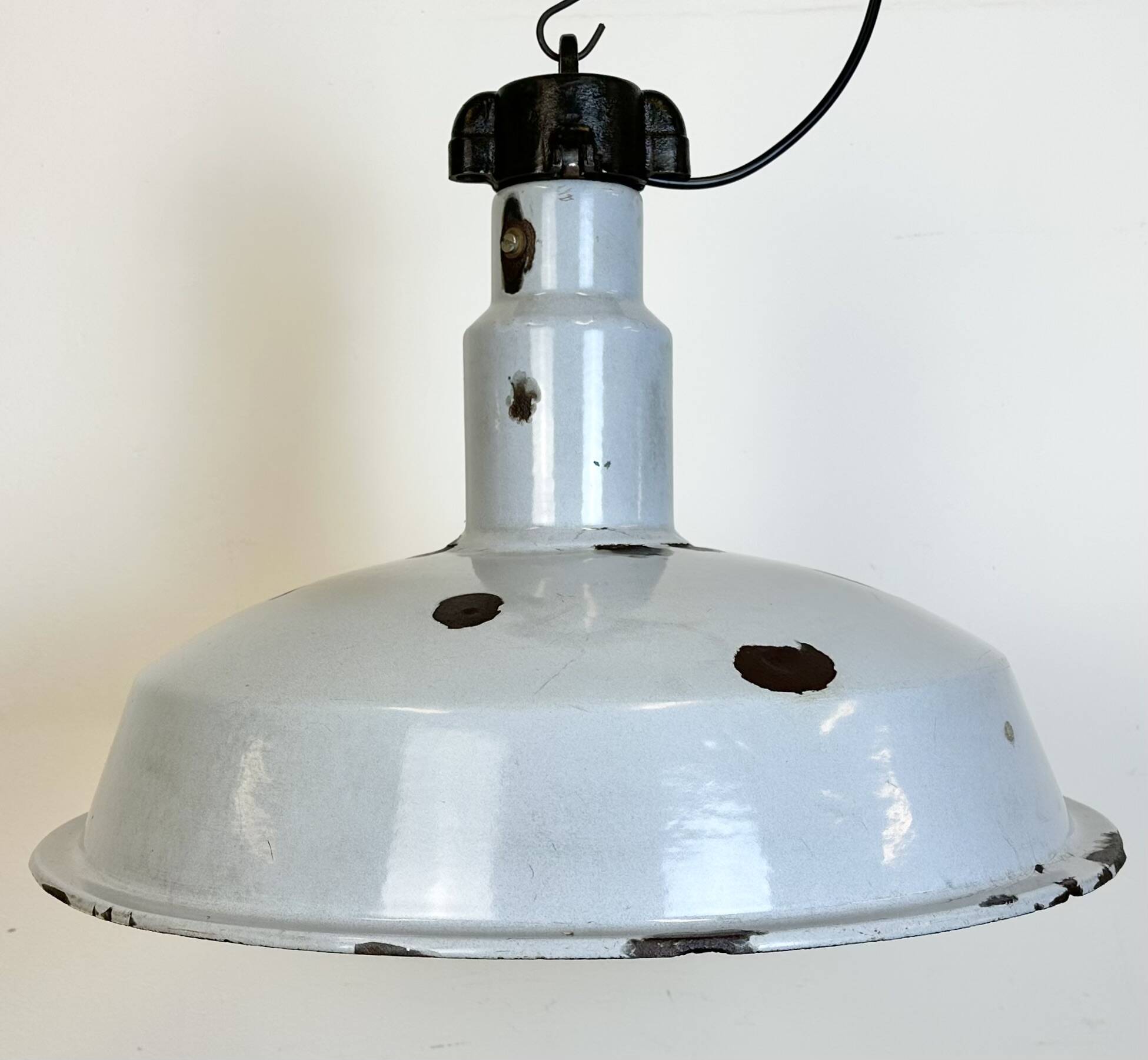Large Industrial Midcentury Grey Enamel Factory Lamp, 1950s