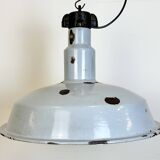 Large Industrial Midcentury Grey Enamel Factory Lamp, 1950s