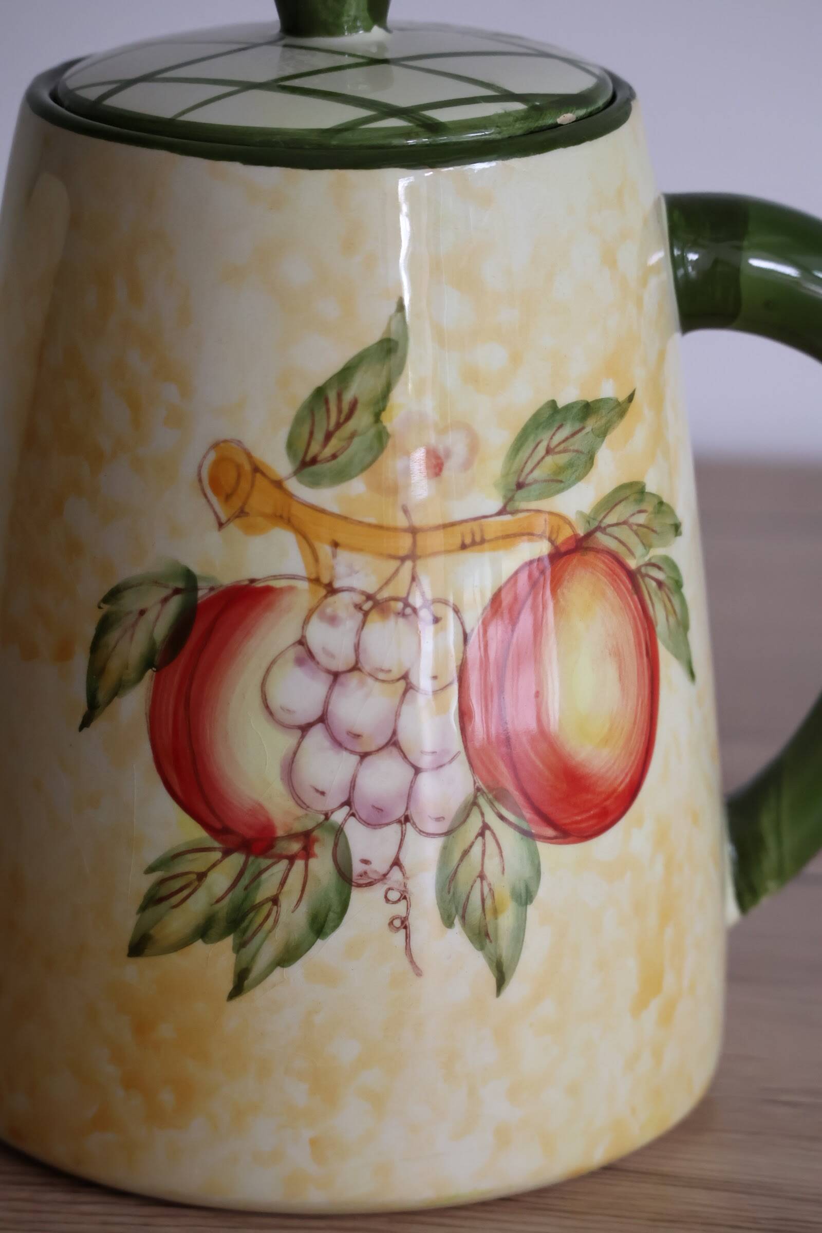 Vintage yellow and green ceramic coffee pot