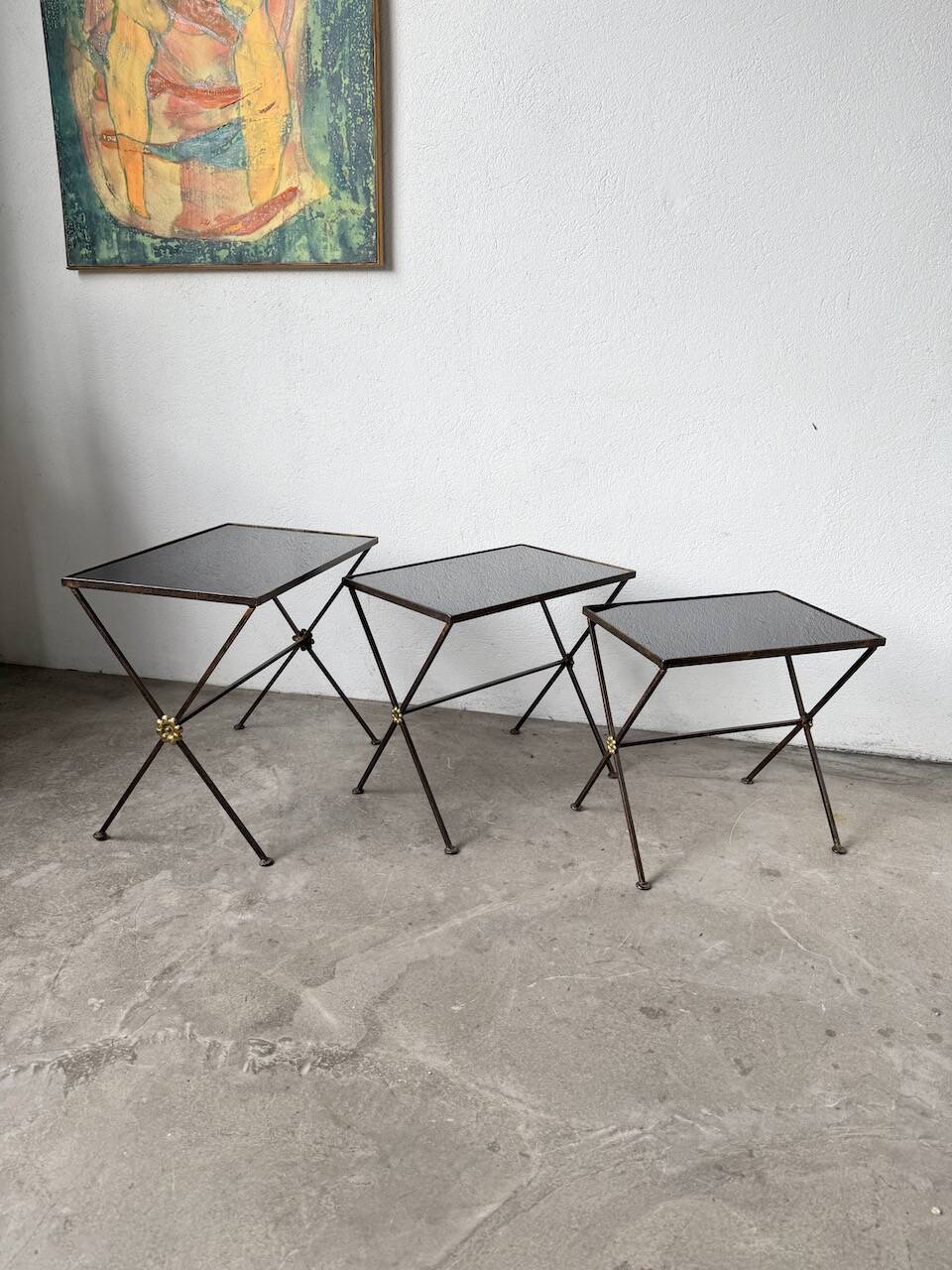 Adnet 1950s nesting tables trio