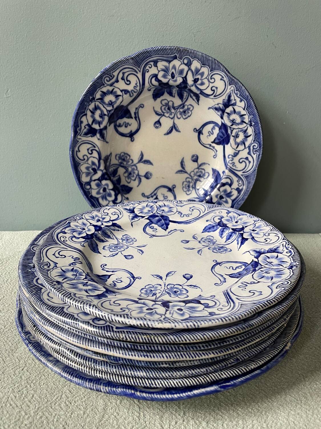 Series of 9 Creil Montereau plates, Flora model