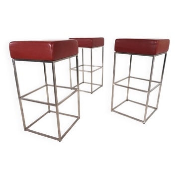 Ensemble de 3 tabourets de bar en cuir DS 218/55 de De Sede par Paolo Piva, 2000.