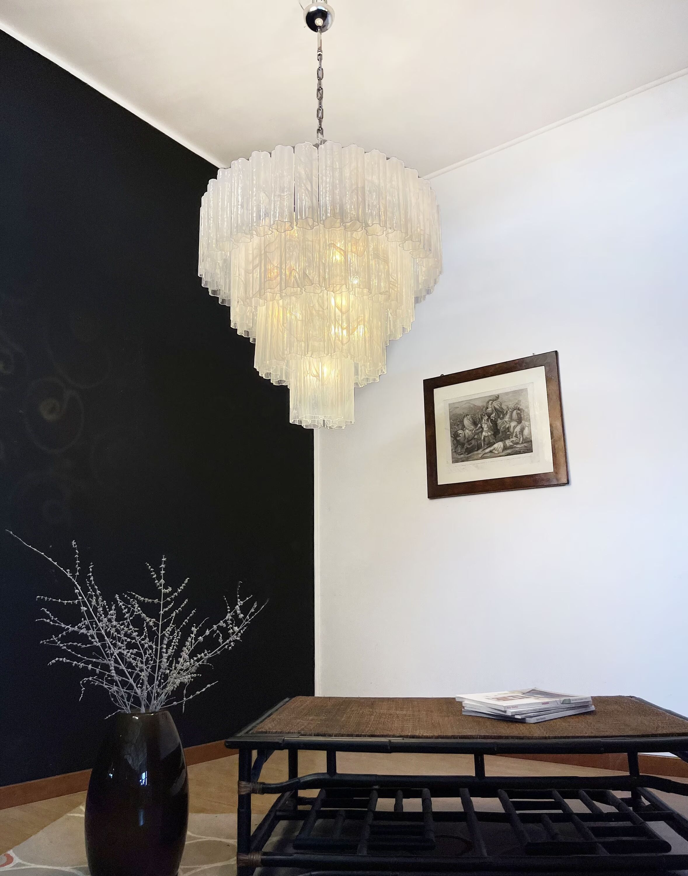 Multi-level chandelier in vintage murano glass - 78 glasses blanc d'albatre