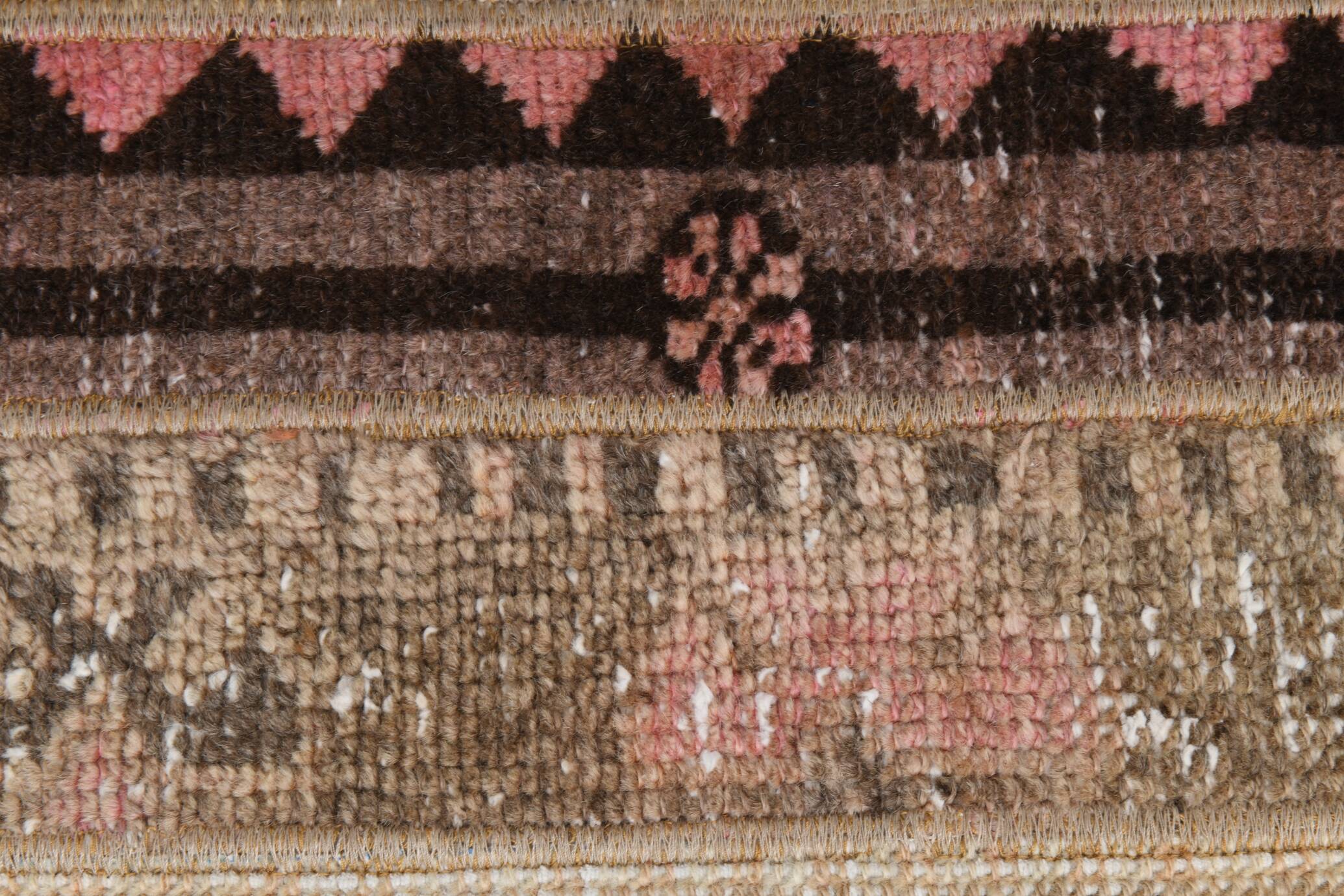 2x9 Brown Cream Persian Vintage Runner Rug, 65x265Cm