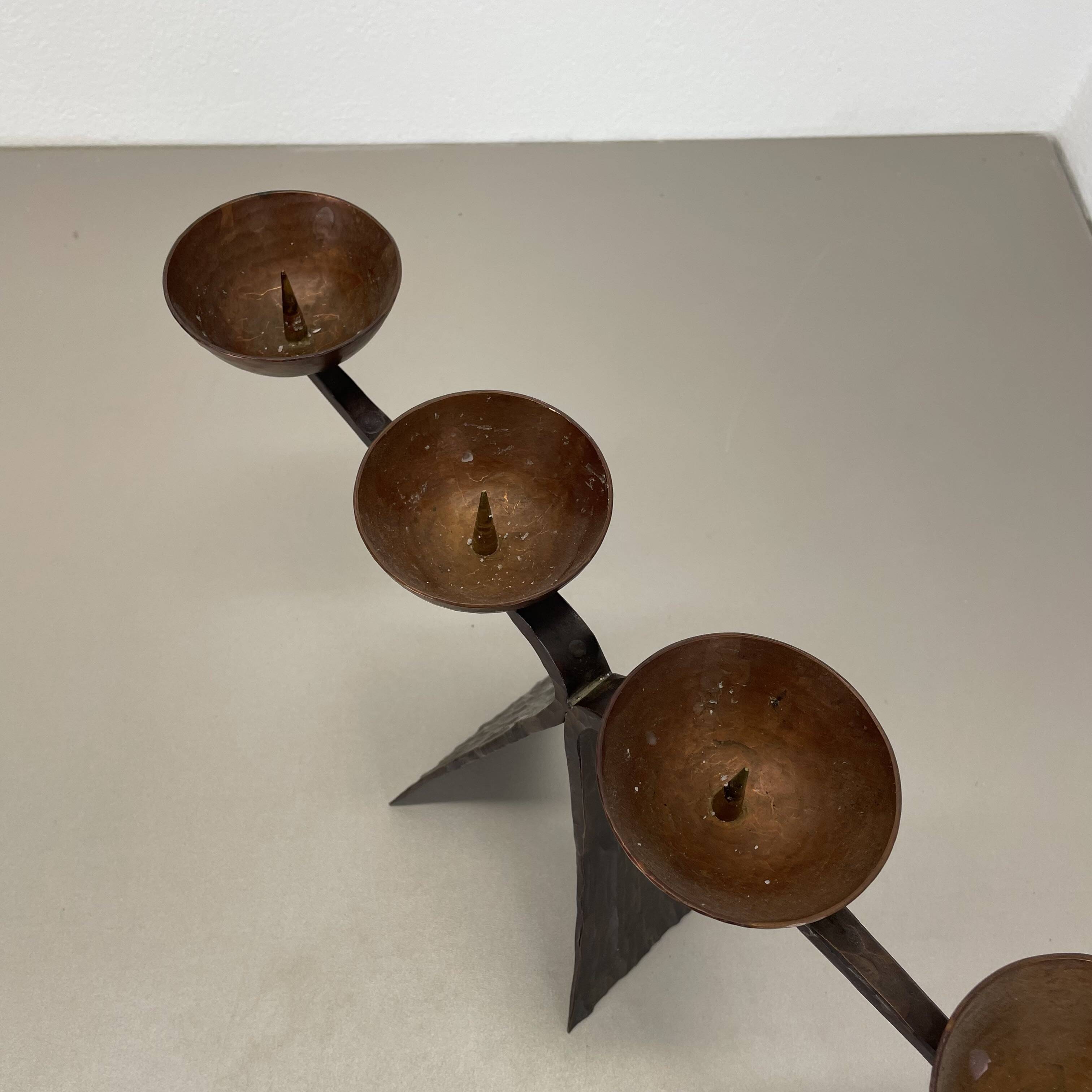 44cm Modernist Auböck Style Brutalist copper metal Candleholder, Austria 19