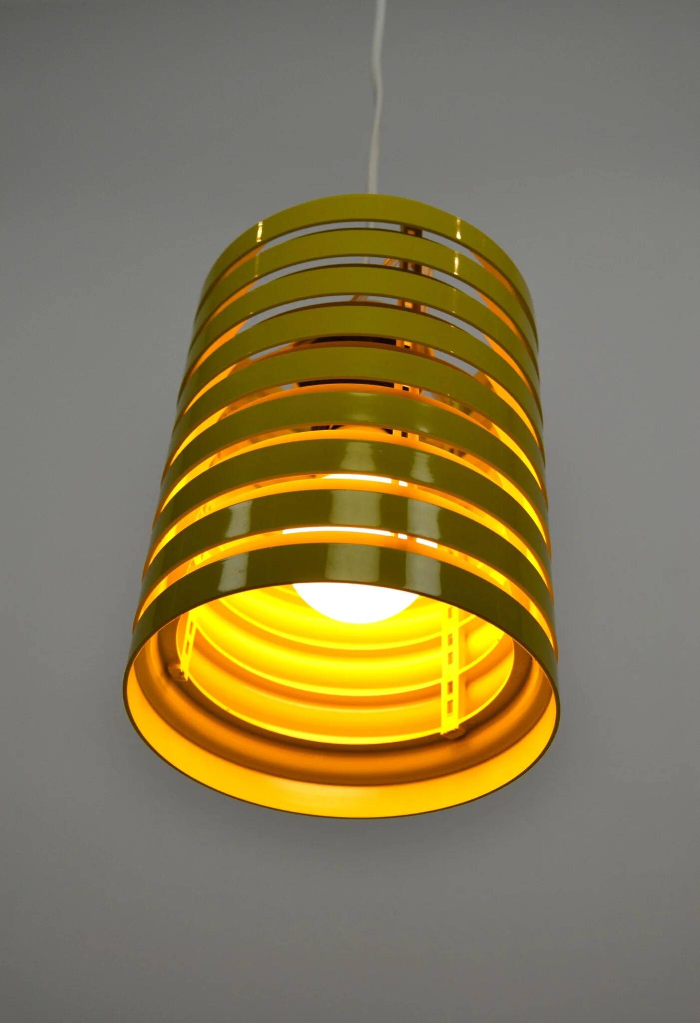 Pop Art Yellow Louvered Cylinder Pendant Lamp, Scandinavia, circa 1970