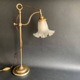 Gooseneck lamp "rise and fall" in brass and glass tulip, 1900