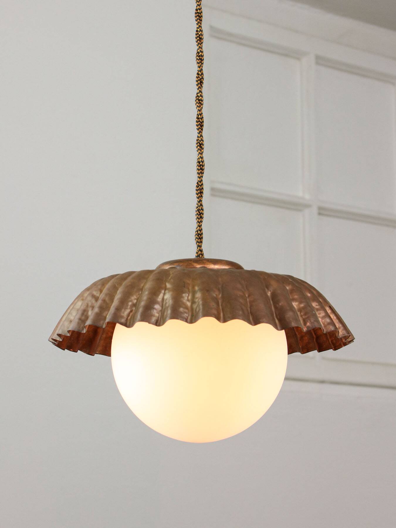 Mid-Century Italian Copper and Opaline Pendant Lamp
