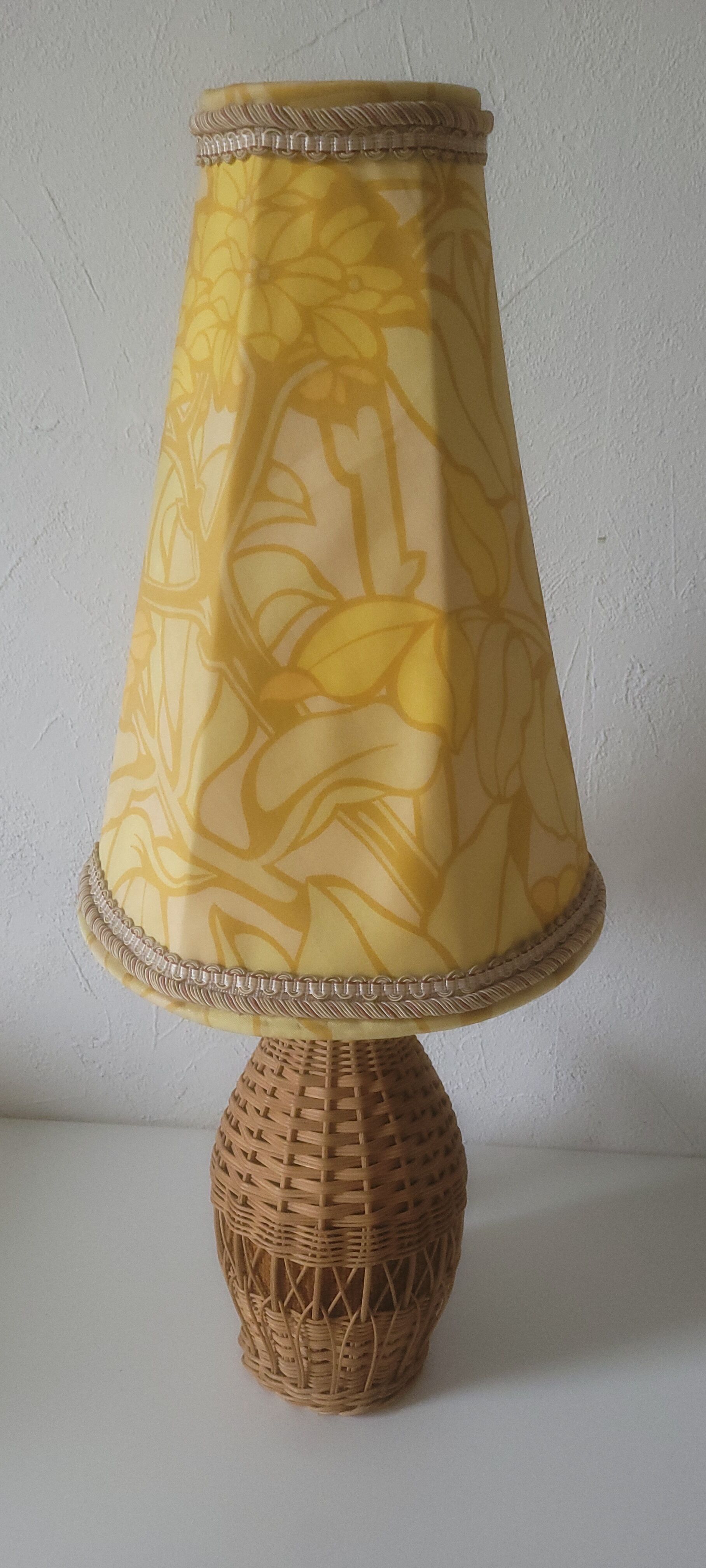 Vintage rattan lamp with yellow shade