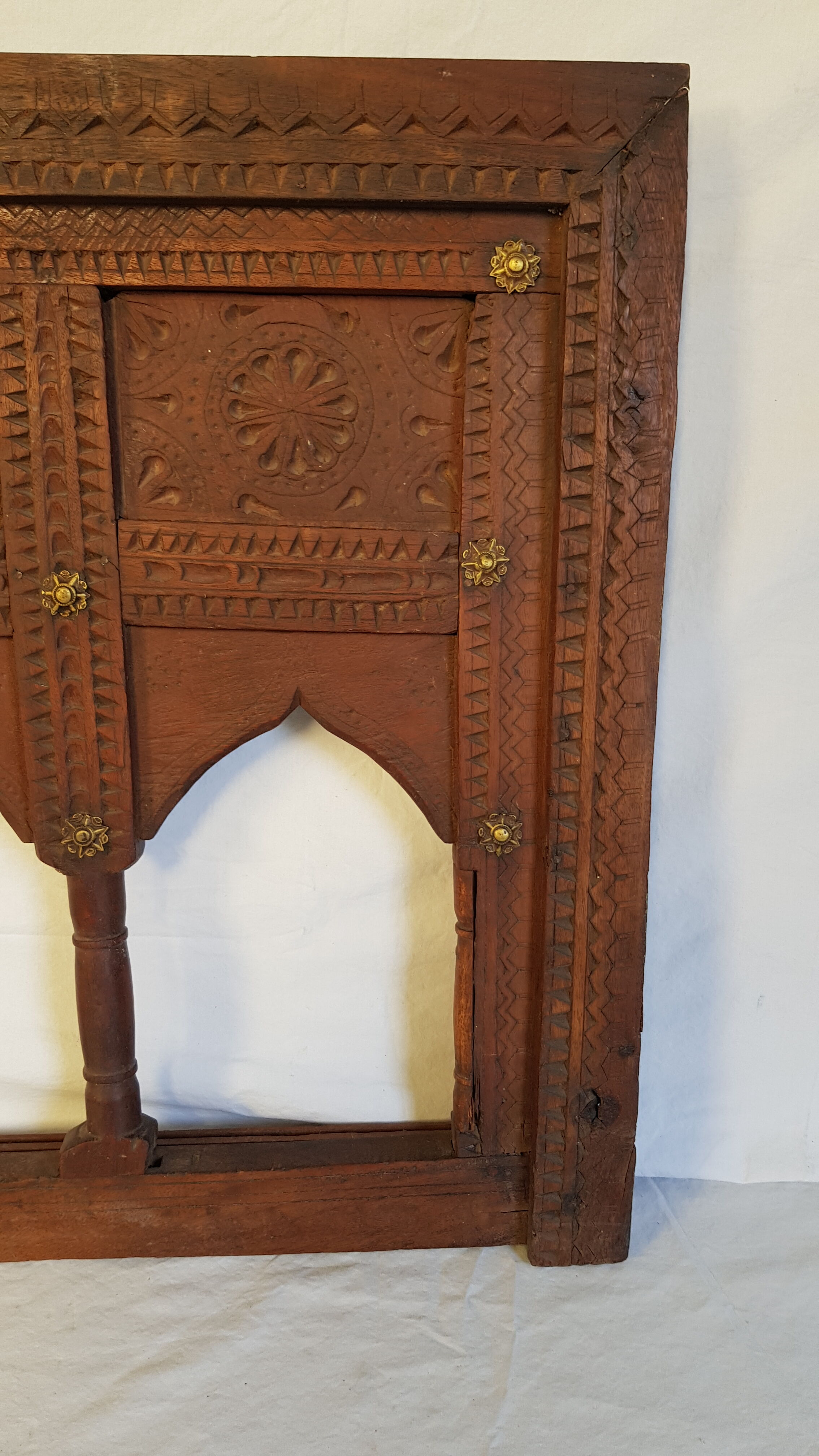 Carved wooden window with rear support for possible mirror