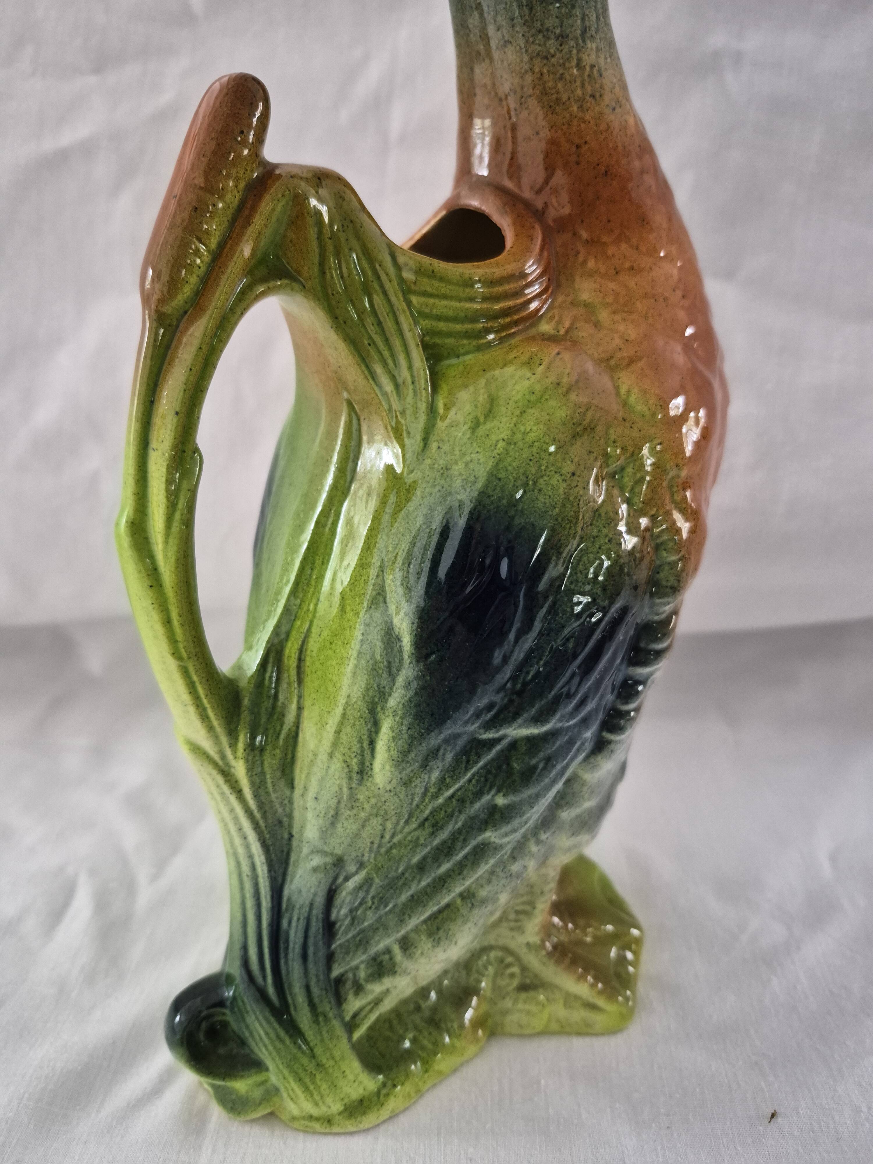 Old barbotine jug Saint Clément Mallard Duck A027