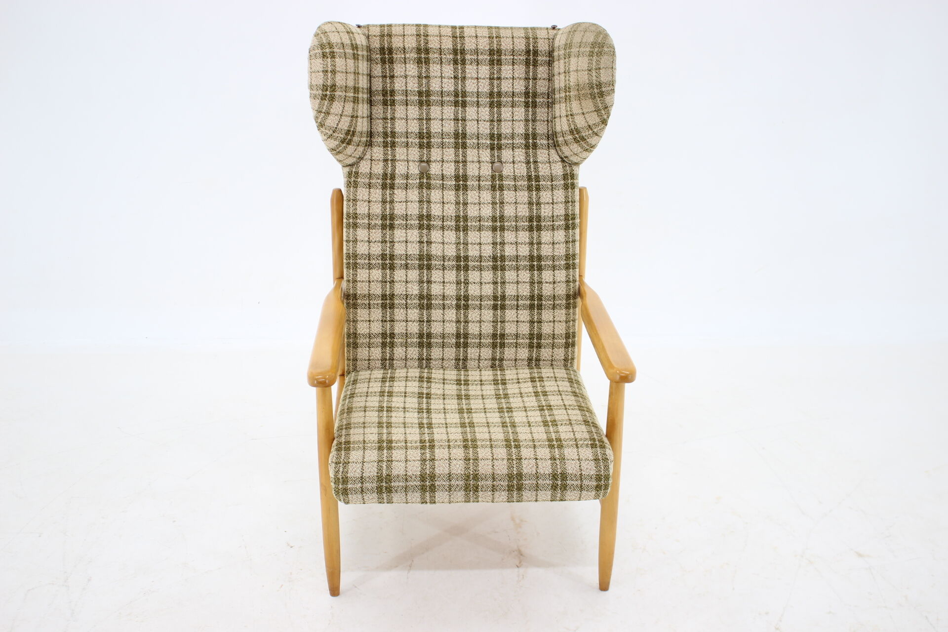 1960s Rare Beech Wing Armchair by ULUV, Czechoslovakia
