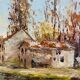 Old painting, landscape with the river signed J Micault dated 1985
